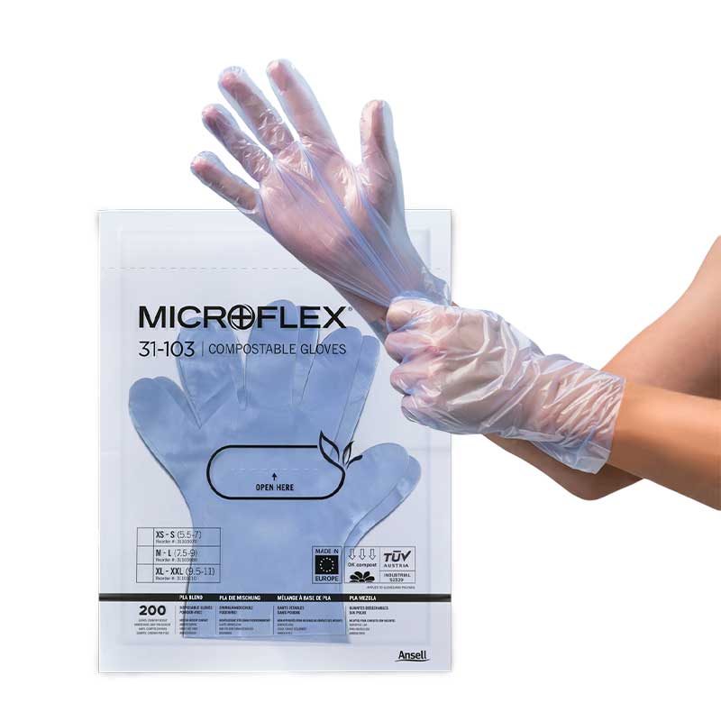 Ansell Microflex 31-103 Compostable Powder-Free Food Handling Gloves